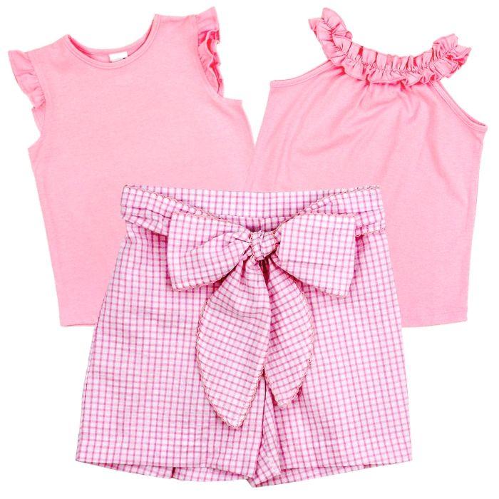 Light Pink Windowpane Seersucker Shorts with Bow