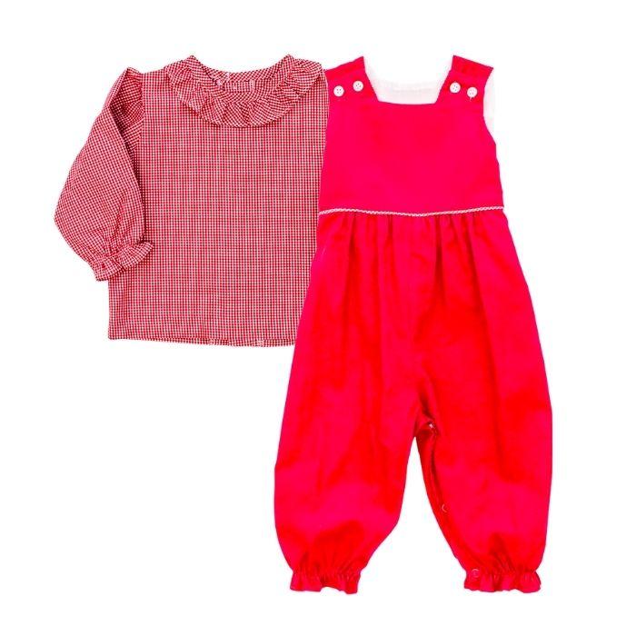 Red Corduroy Romper with Bow