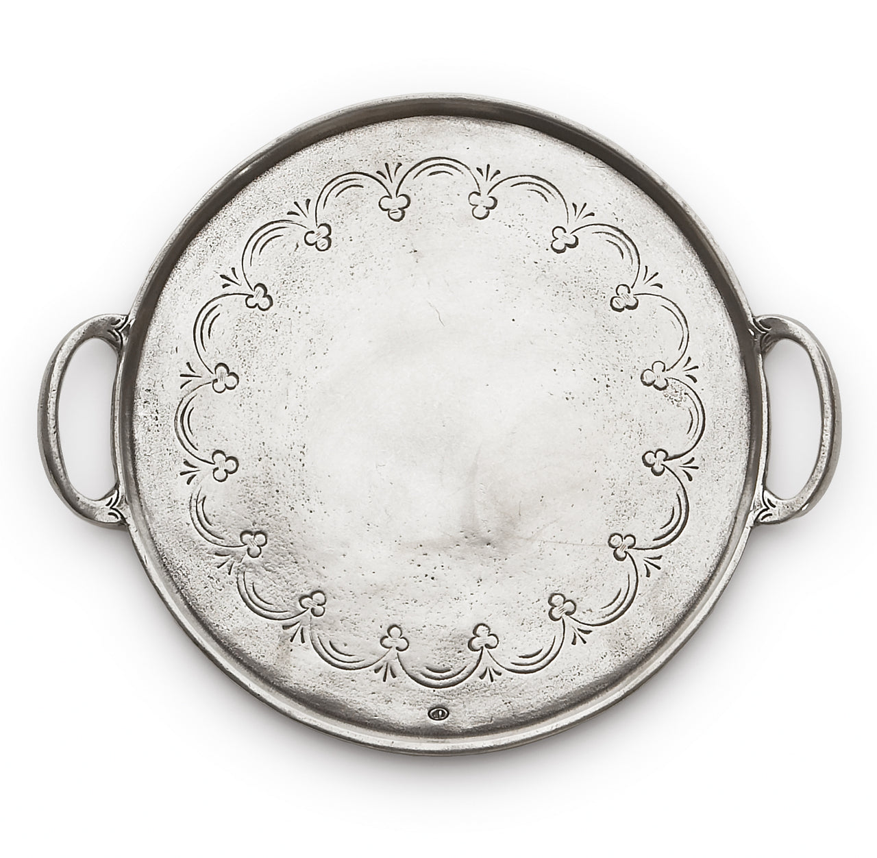 Vintage Pewter Round Tray With Handles