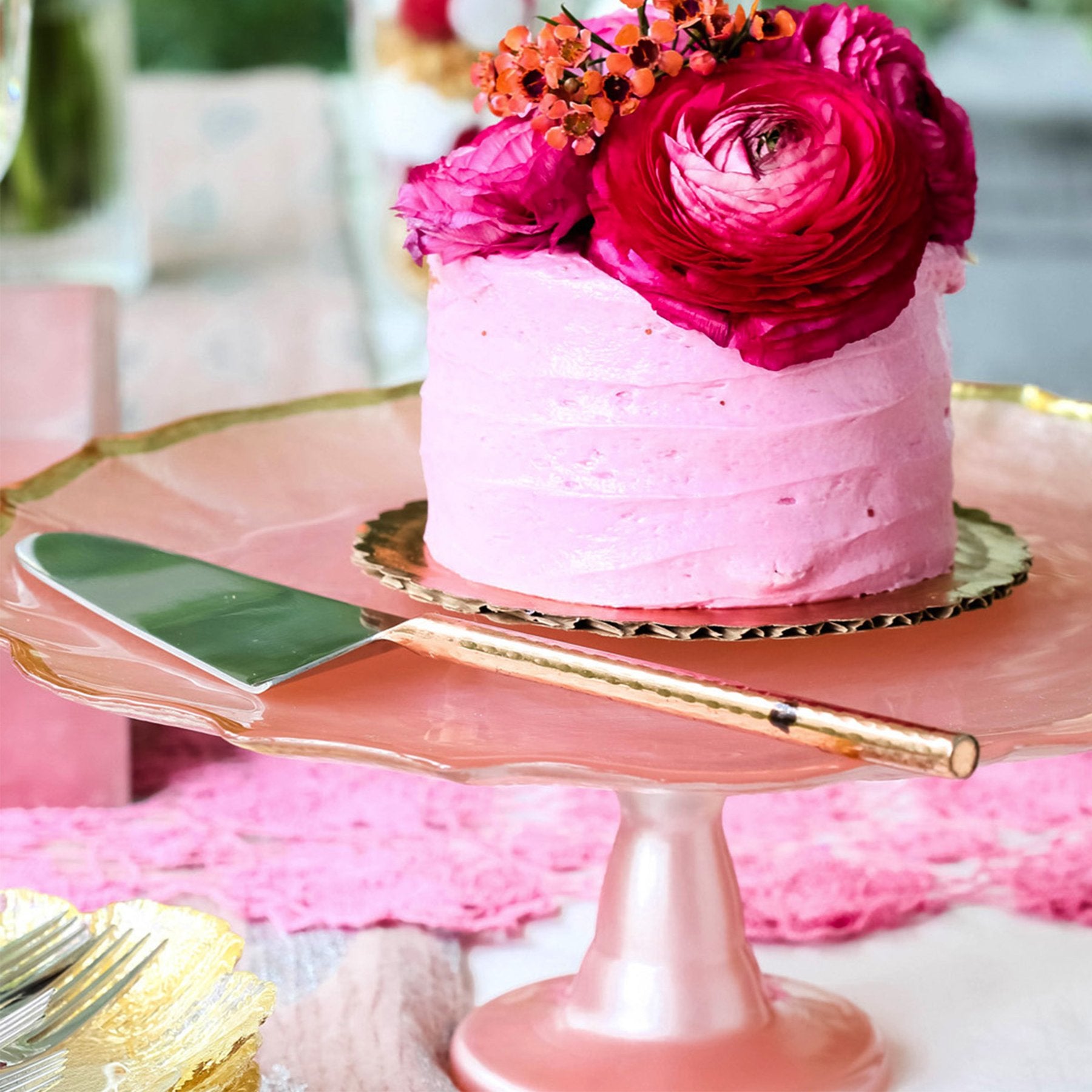 Pink Baroque Glass Cake Stand
