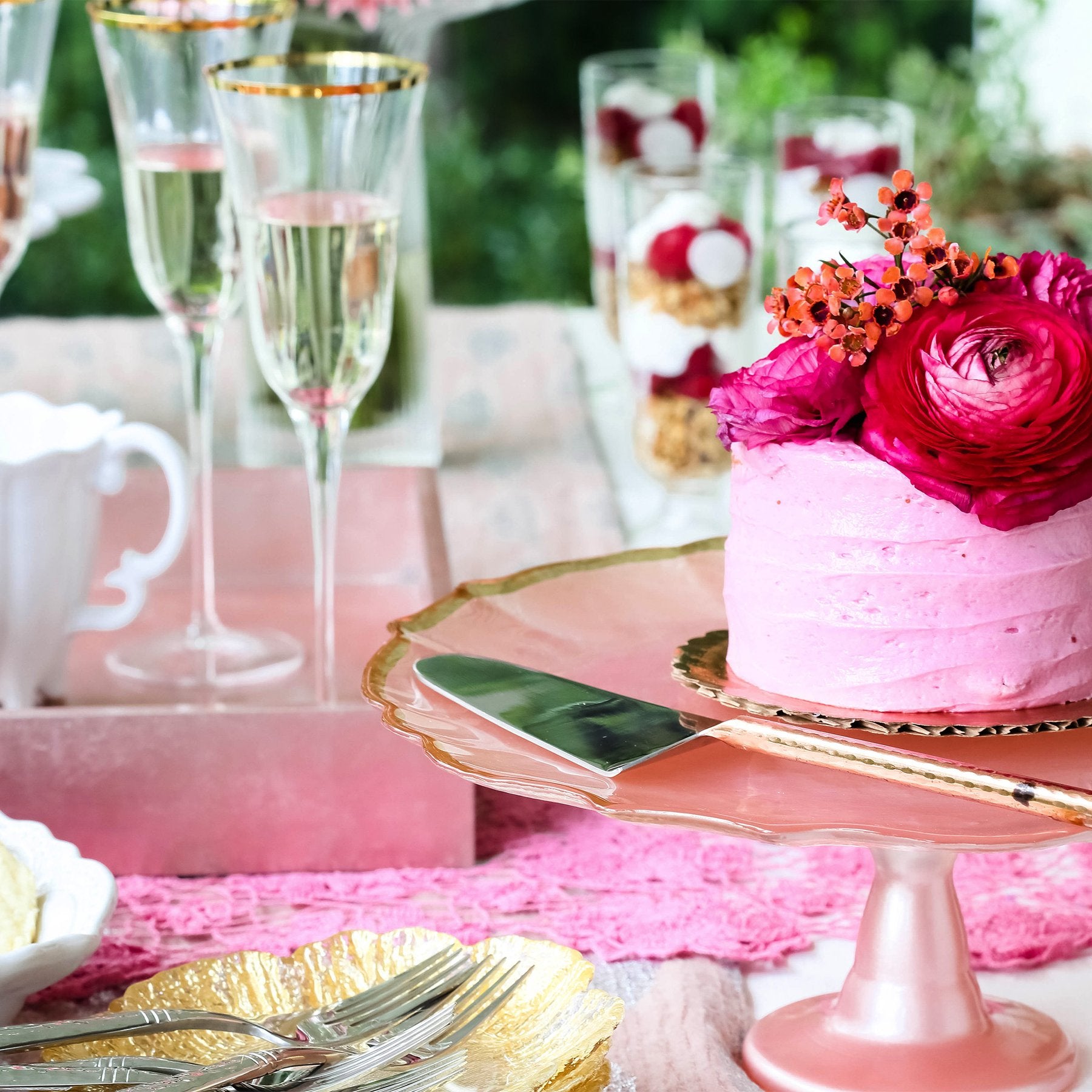 Pink Baroque Glass Cake Stand