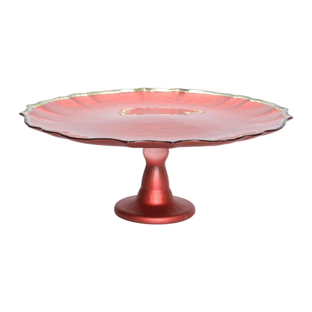 Red Baroque Glass Cake Stand