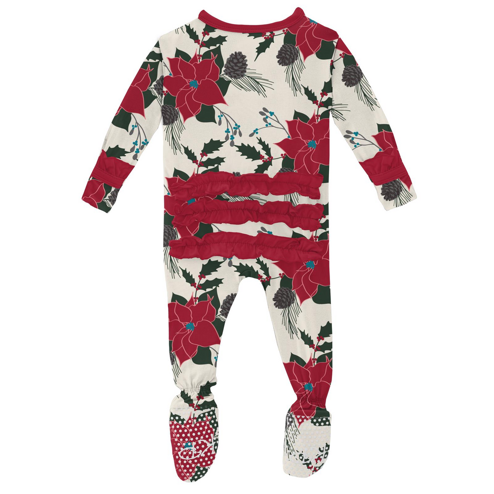 Christmas Floral Classic Ruffle Footie With Zipper