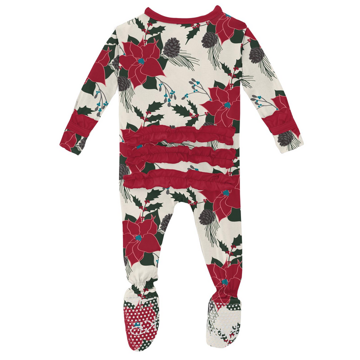 Christmas Floral Classic Ruffle Footie With Zipper