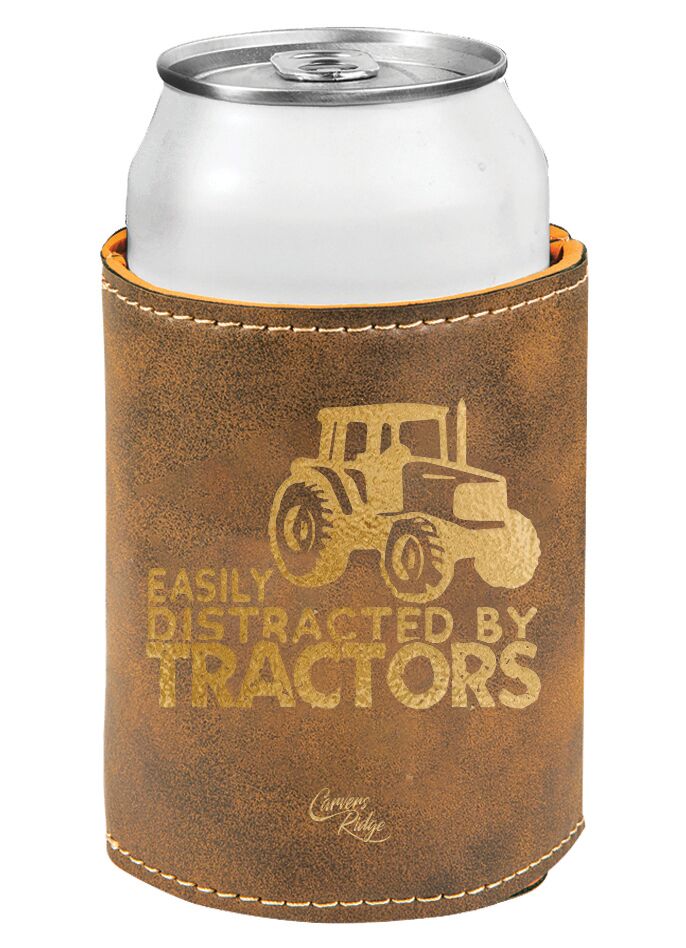 Carvers Ridge - Leather Beverage Holder - Easily Distracted by Tractors