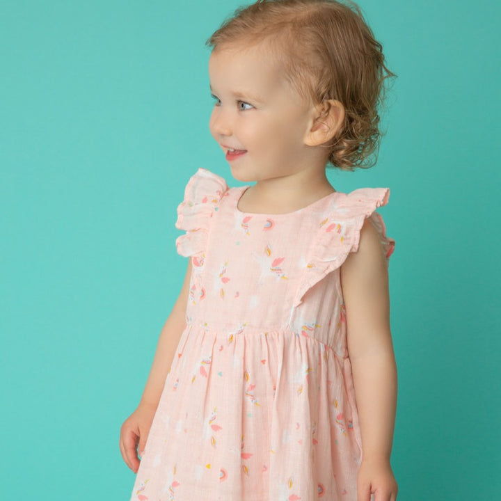 Pink Unicorn Ruffle Dress and Diaper Cover