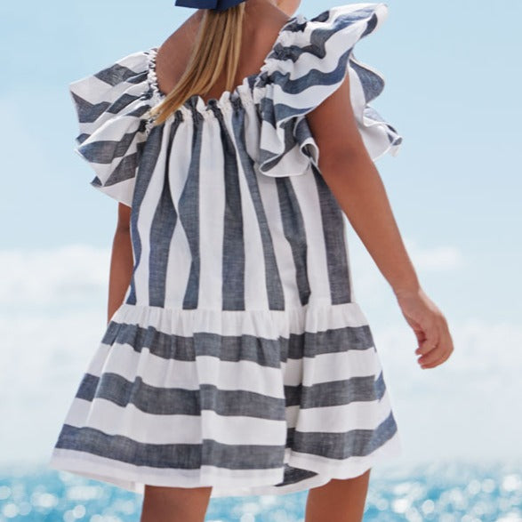 Denim & White Striped Linen Dress