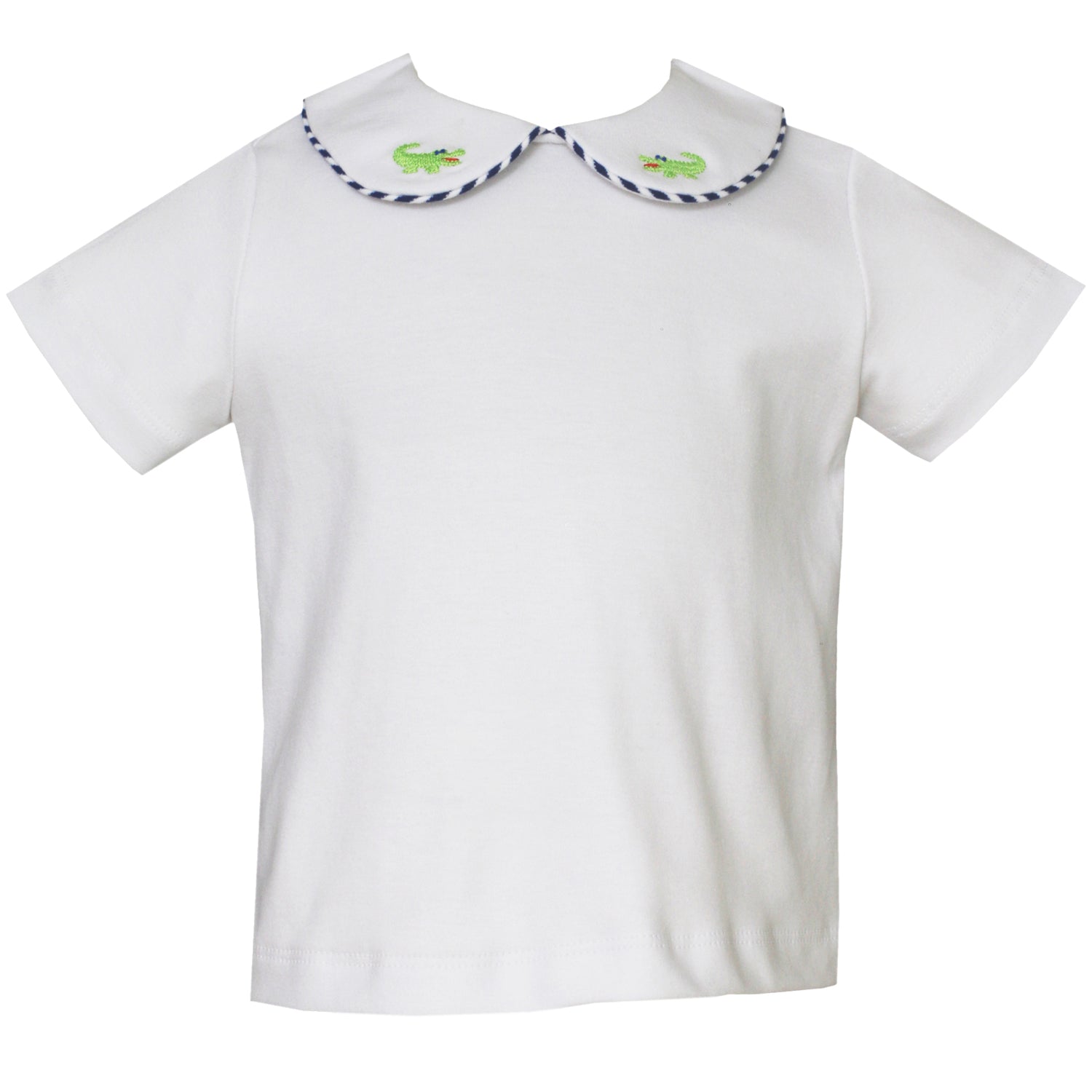 White Peter Pan Collar Shirt With Embroidered Alligators