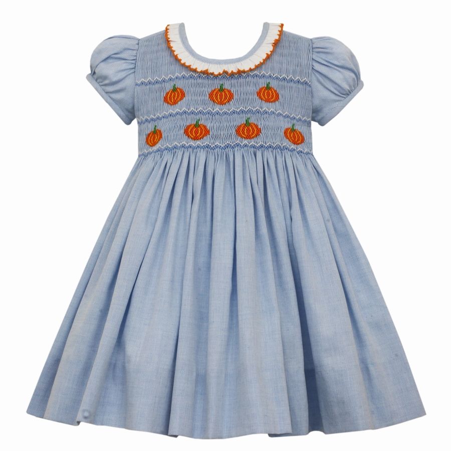 Smocked Pumpkin Bodice Dress With Ruffle Collar