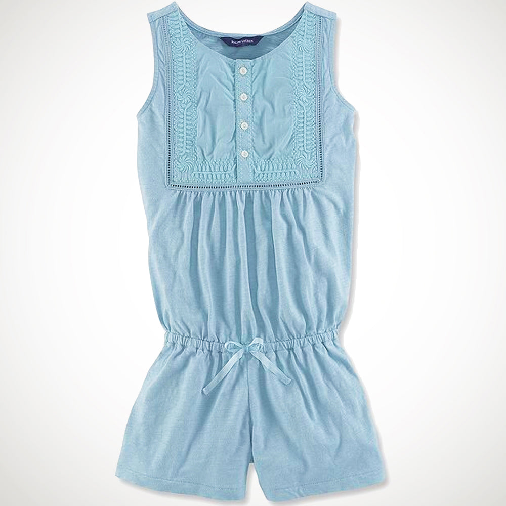 Girls Embroidered-Bib Cotton Romper