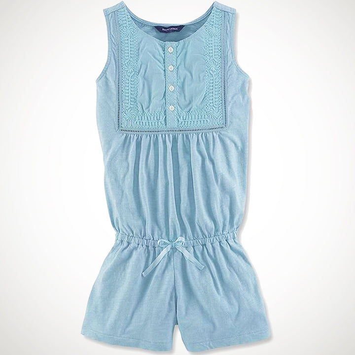 Girls Embroidered-Bib Cotton Romper