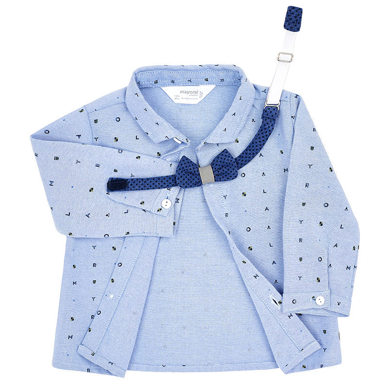 Blue Alphabet Shirt with Bow Tie