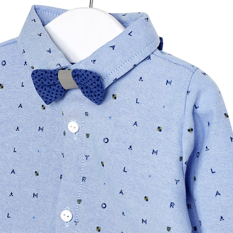 Blue Alphabet Shirt with Bow Tie