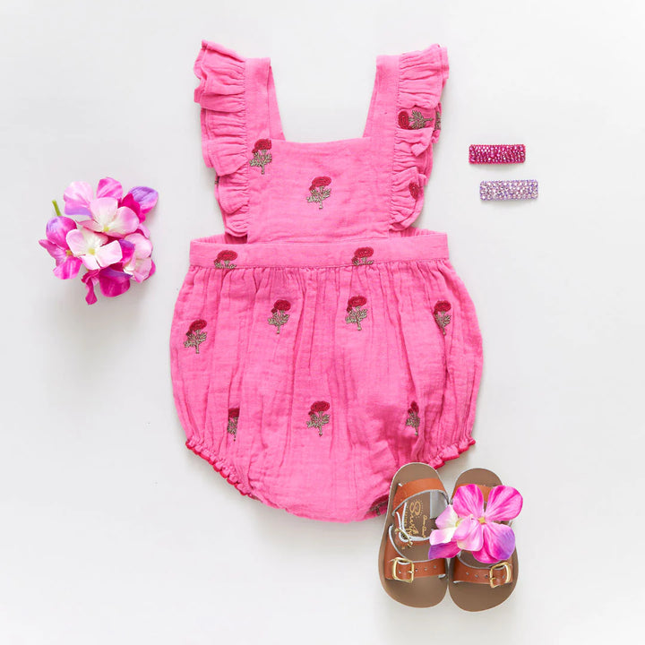 Hot Pink Flowers Baby Girls Emerald Bubble