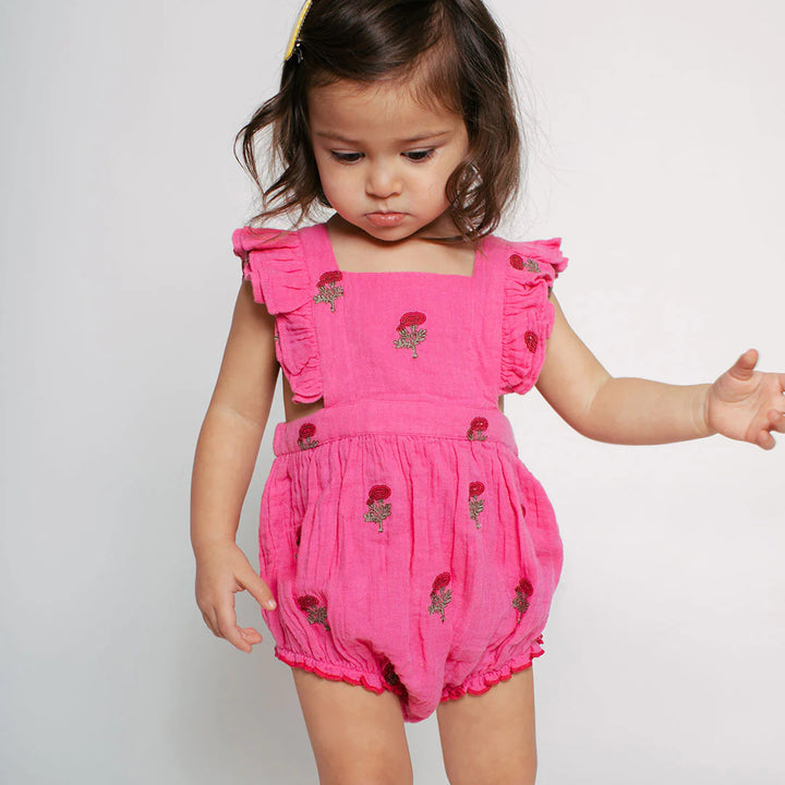 Hot Pink Flowers Baby Girls Emerald Bubble