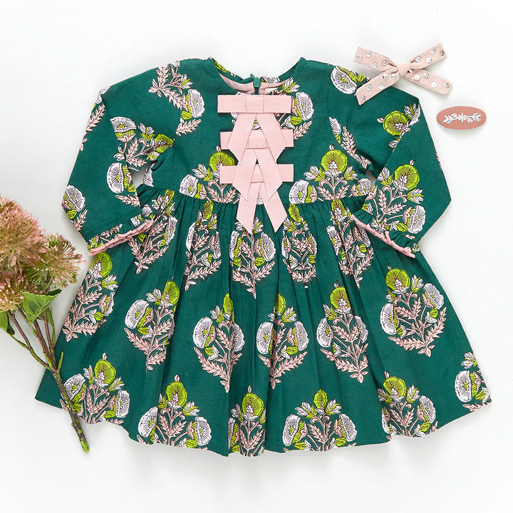 Hunter Green Flower Baby Hermione Dress