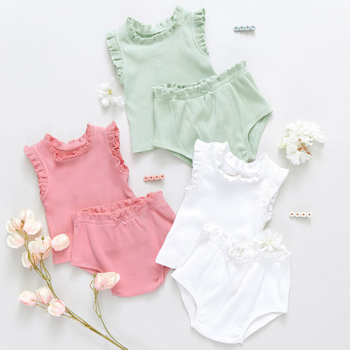 Peony Baby Girls Organic Ruffle Rib Tank 2 Piece Set