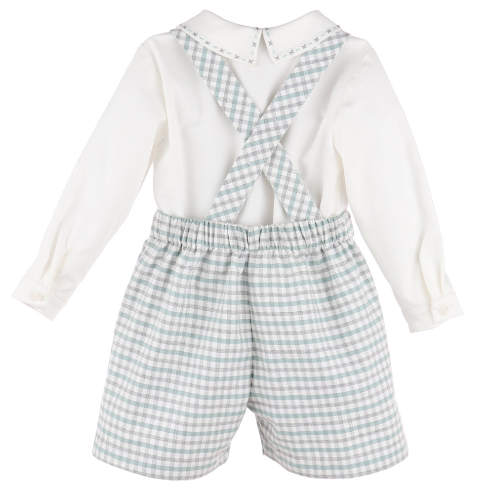 Mint Checkered Suspender Set with White Bodysuit