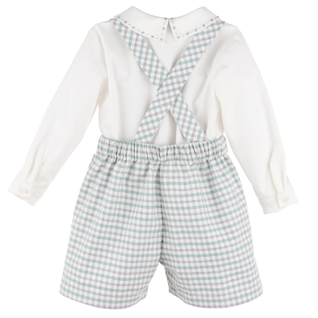 Mint Checkered Suspender Set with White Bodysuit