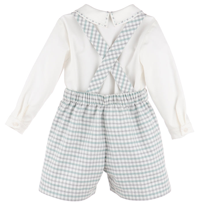 Mint Checkered Suspender Set with White Bodysuit