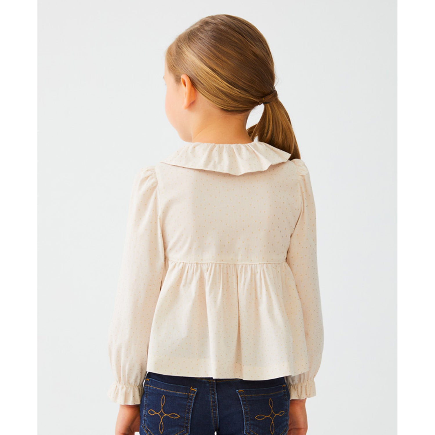Ivory Blouse With Golden Polka Dots