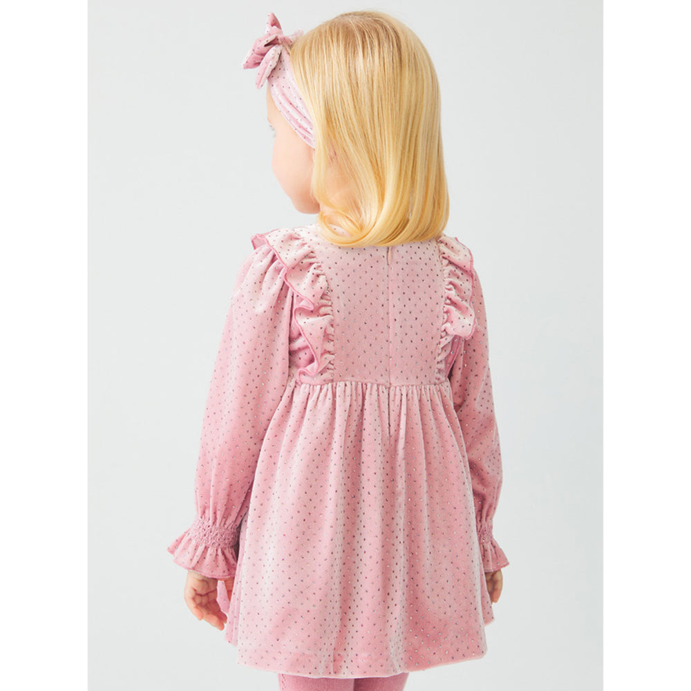 Pink Glitter Polka-Dot Velvet Dress