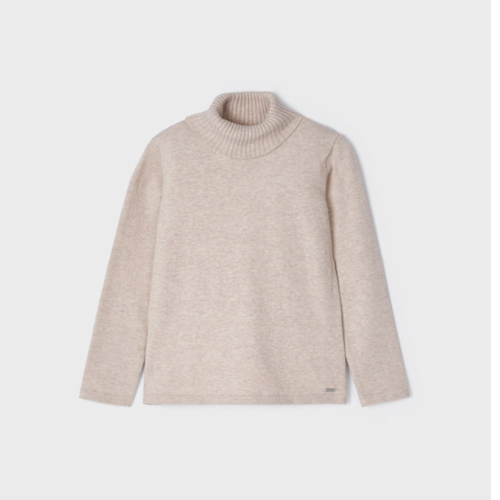 Ecofriends Cream Jersey Knit Round Collar Turtleneck Sweater