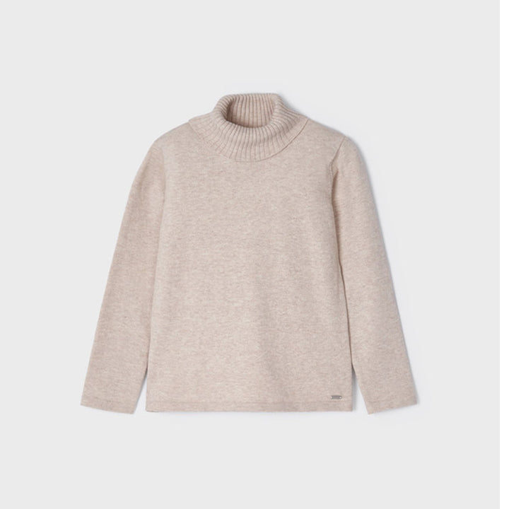 Ecofriends Cream Jersey Knit Round Collar Turtleneck Sweater