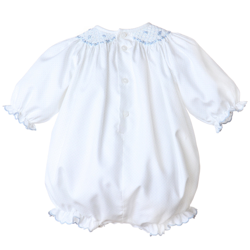 White & Blue Dot Smock Collar Bubble