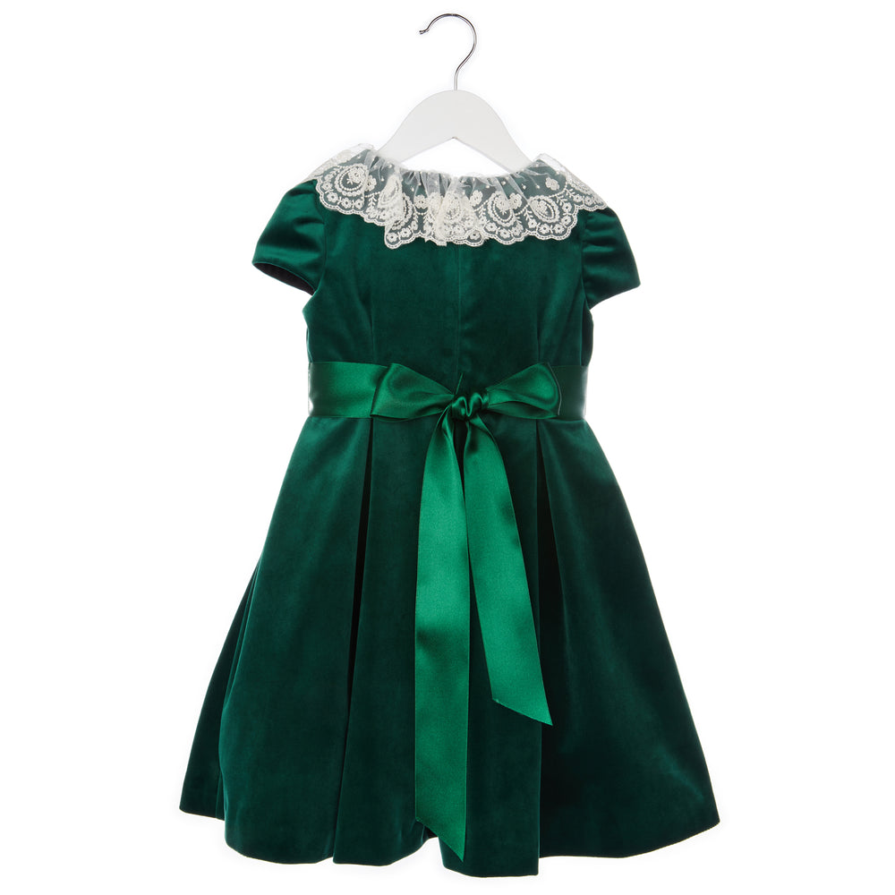 Green Deluxe Velvet Dress With Lace