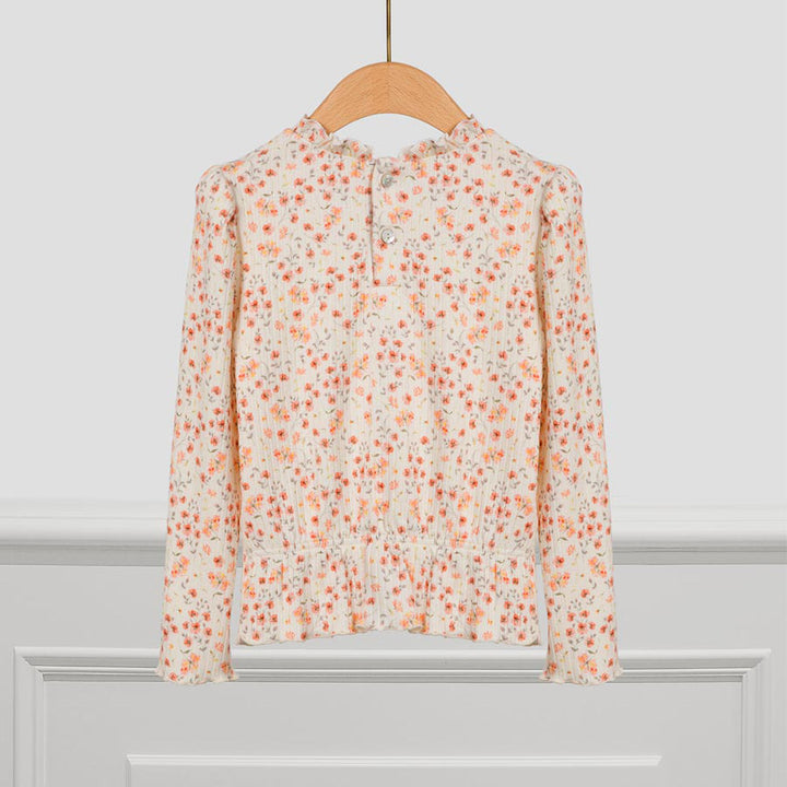 Blush Floral Ribbed Long Sleeve Blouse