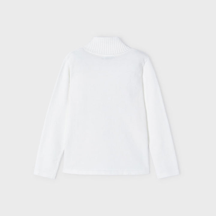 Ecofriends White Jersey Knit Round Collar Turtleneck Sweater