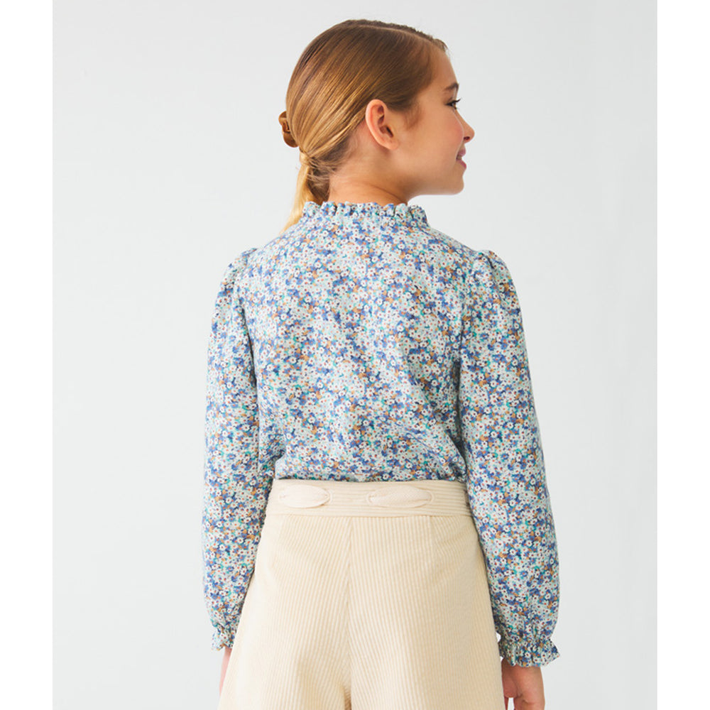 Blue Floral Long Sleeve Blouse
