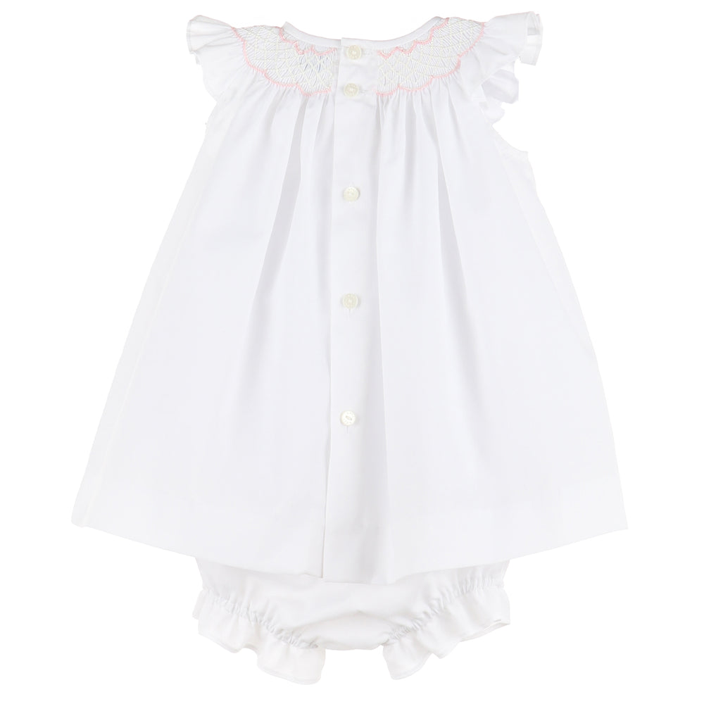 White Smocked Bishop Set With Bloomers & Bonnet