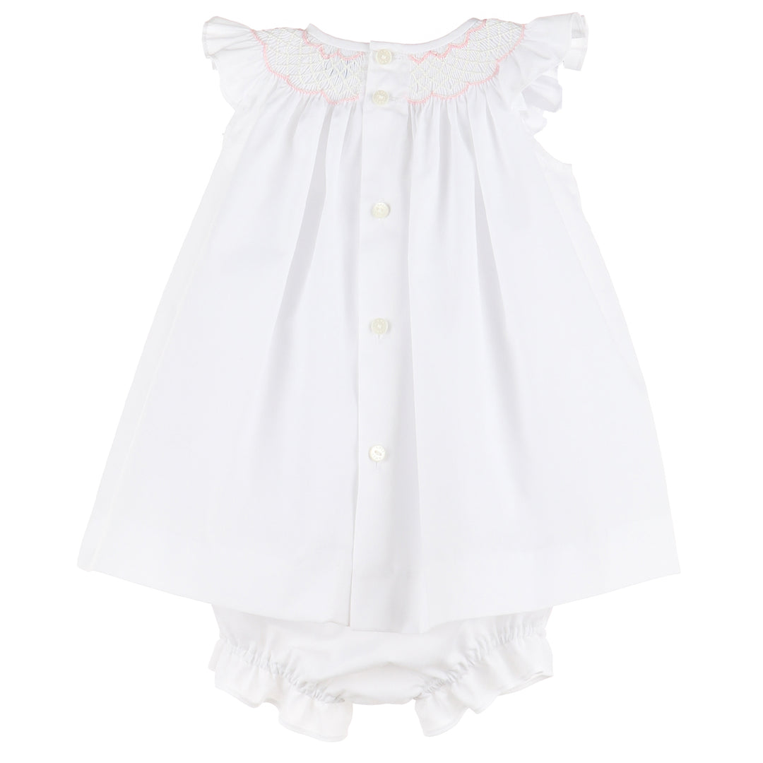 White Smocked Bishop Set With Bloomers & Bonnet