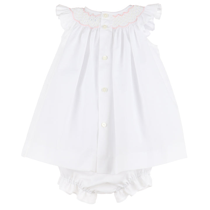 White Smocked Bishop Set With Bloomers & Bonnet