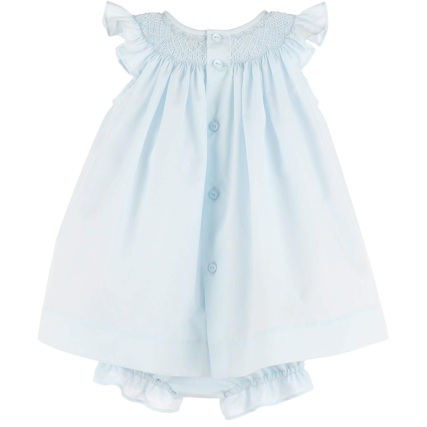 Blue Smocked Bishop Set With Bloomers & Bonnet