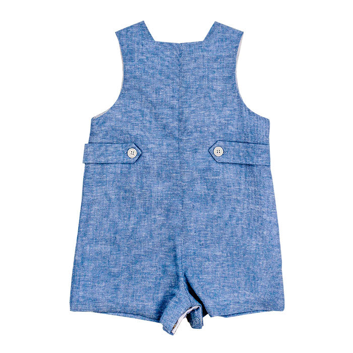 Sky Linen Short John John with Tab