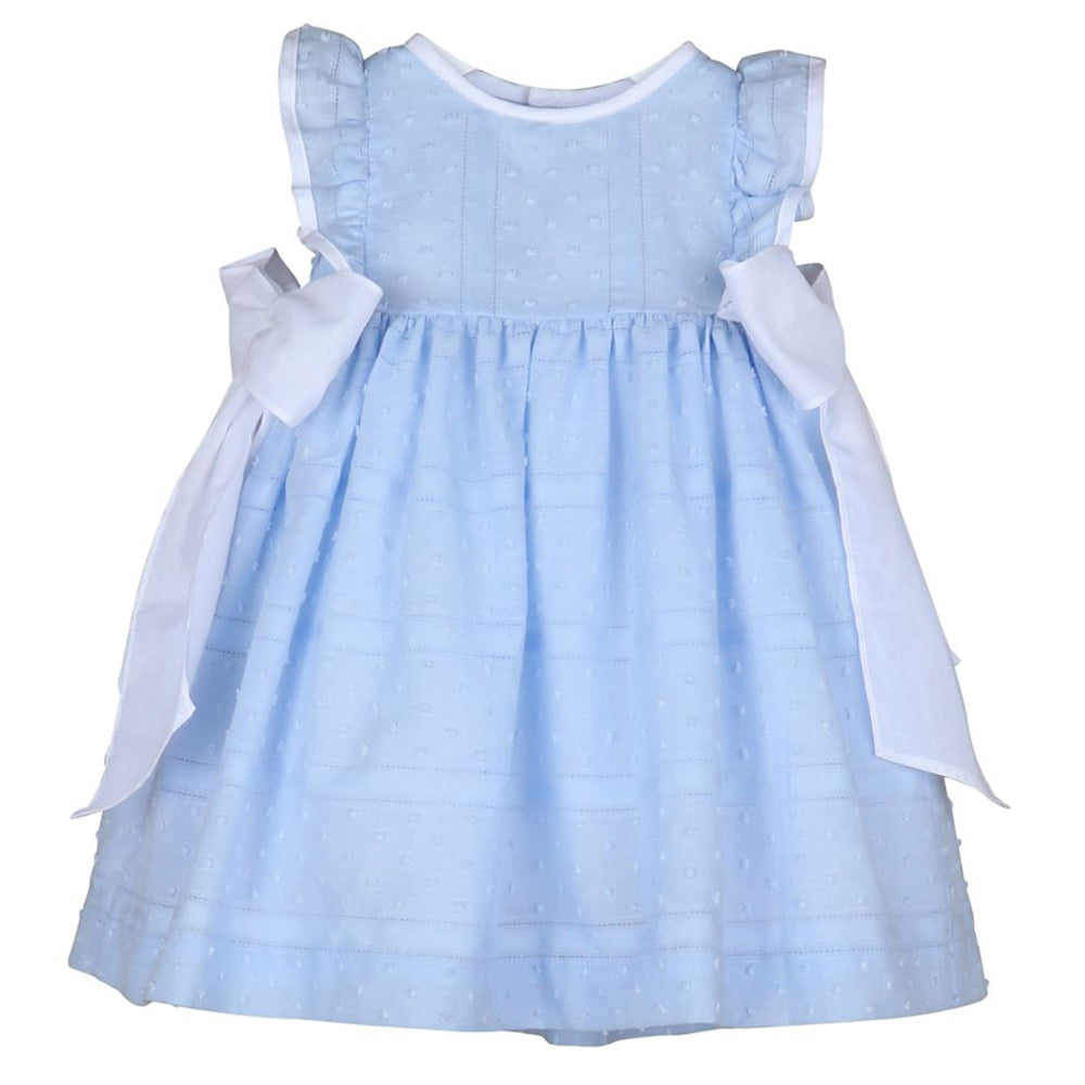 Blue Swiss Dot Dress With Flutter Sleeves