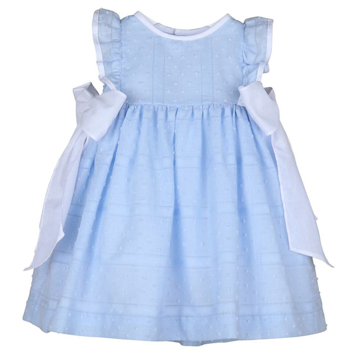 Blue Swiss Dot Dress With Flutter Sleeves