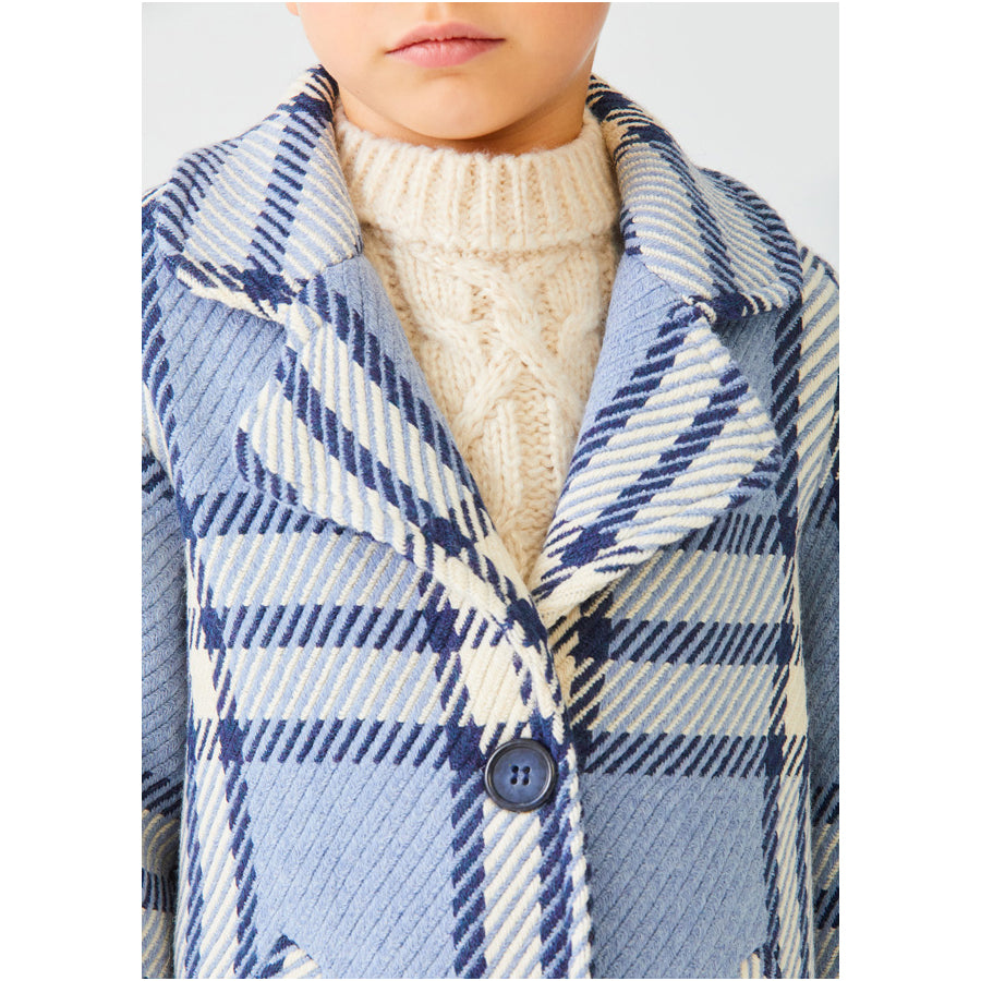Blue Plaid Long Sleeve Coat