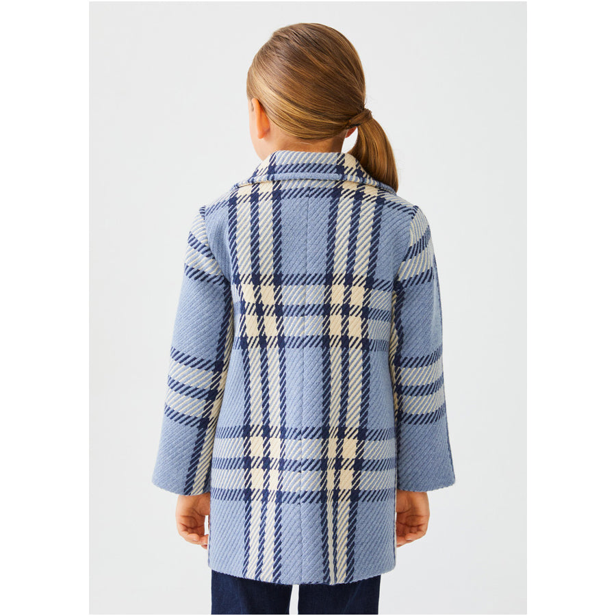 Blue Plaid Long Sleeve Coat