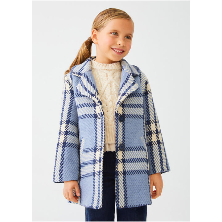 Blue Plaid Long Sleeve Coat