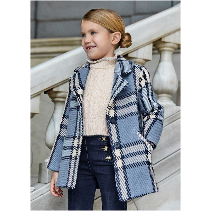 Blue Plaid Long Sleeve Coat