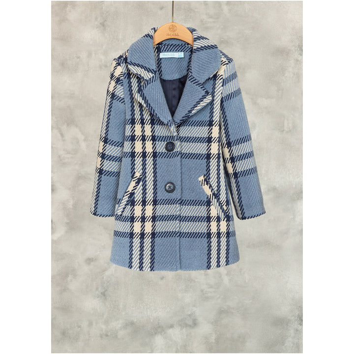Blue Plaid Long Sleeve Coat