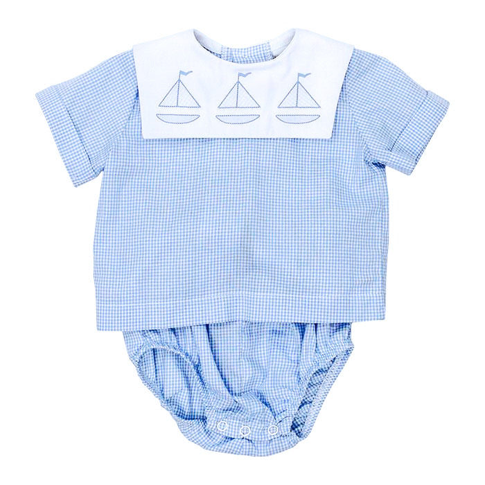 Sailboat Shadow Stitched Diaper Cover Set