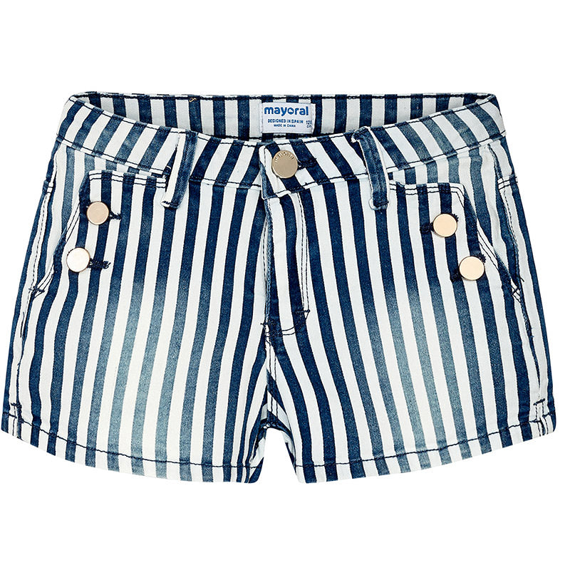 Blue & White Stripe Denim Shorts
