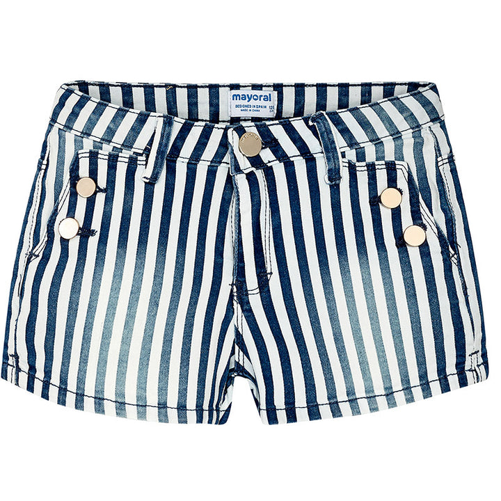 Blue & White Stripe Denim Shorts