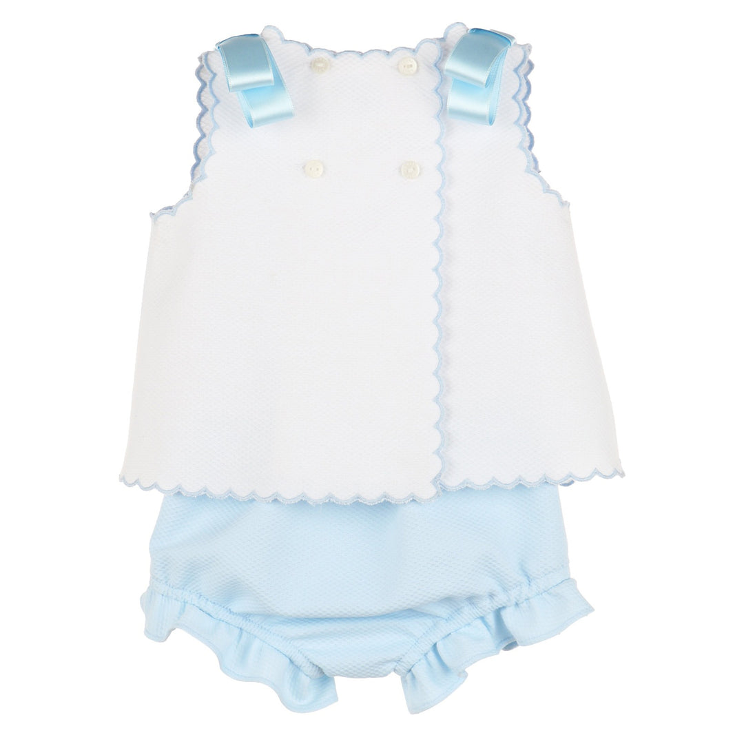 White & Blue Scalloped Top & Bloomer Set