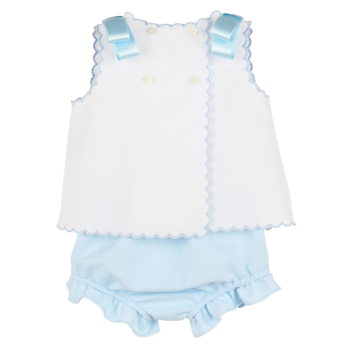 White & Blue Scalloped Top & Bloomer Set